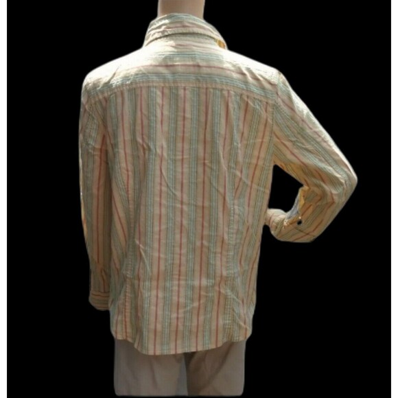 Talbots Shirt Yellow Stripe Long Sleeve Button Up  Stretch Size M Casual Career - Picture 2 of 5